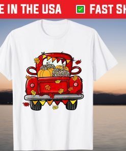 Fall Leopard Pumpkin Truck Autumn Thanksgiving Tee Shirt