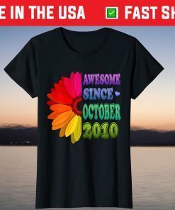 Floral Awesome Since October 2010 11th Birthday 11 Years Old Tee Shirt