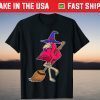Halloween Flamingo Witch Scary Party Broom T-Shirt