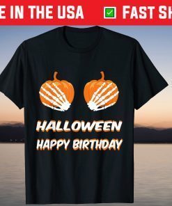 Halloween Happy Birthday Pumpkin Skeleton Tee Shirt