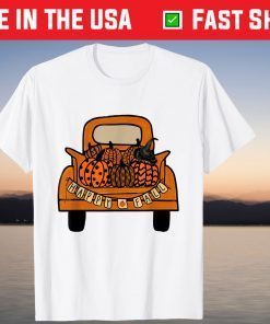 Happy Fall Leopard Truck Pumpkin Autumn Tee Shirt