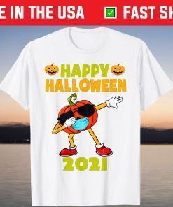 Happy Halloween 2021 Cute Pumpkin Wearing Mask Kids Toddler Tee Shirt