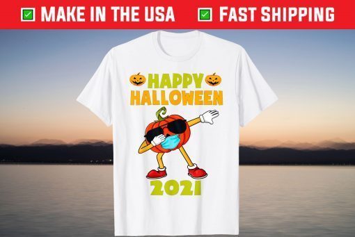 Happy Halloween 2021 Cute Pumpkin Wearing Mask Kids Toddler Tee Shirt