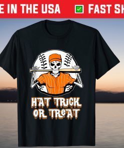 Hat Trick or Treat Skeleton Baseball Halloween Costume T-Shirt