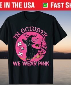 In October We Wear Pink Cute Cat Breast Cancer Awareness Unisex Shirt