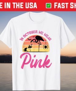 In October We Wear Pink Flamingo Retro Vintage Breast Cancer Tee Shirt