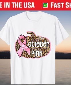 In October We Wear Pink Leopard Pumpkin Breast Cancer Shirt