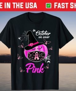 In October We Wear Pink Pumpkin Breast Cancer Halloween Tee Shirt