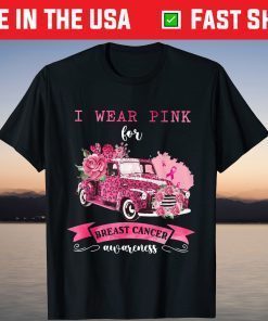 In October We Wear Pink Ribbon Leopard Truck Breast Cancer Gift Shirt