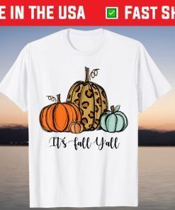 It's Fall Y'all Leopard Pumpkins Autumn Vibes Thanksgiving T-Shirt