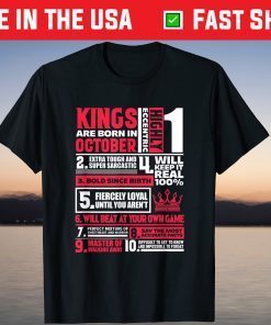 Kings Are Born In October Birthday Birth Month Gift Shirt