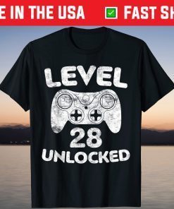 Level 28 Unlocked 28th Video Gamer Birthday Tee Shirt