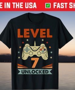 Level 7 Unlocked Video Game 7th Birthday Gamer Tee Shirt