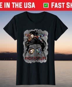Messy Bun Horror Life Mom Halloween T-Shirt