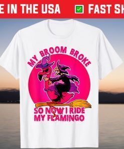 My Broom Broke So Now I Ride My Flamingo Halloween Witch Classic Shirt