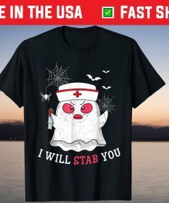 Nurse Ghost I Will Stab You Pumpkin Boo Halloween T-Shirt