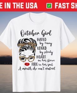 October Girl Hated by many Wink Eye Woman Face Leopard Tee Shirt