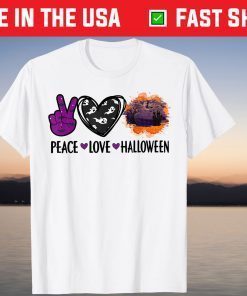 Peace Love Halloween Costume Spooky Night Scary Tee Shirt