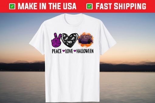 Peace Love Halloween Costume Spooky Night Scary Tee Shirt