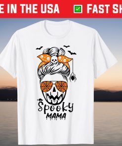 Pumpkin Messy Bun Spooky October Halloween Party Gift Shirt