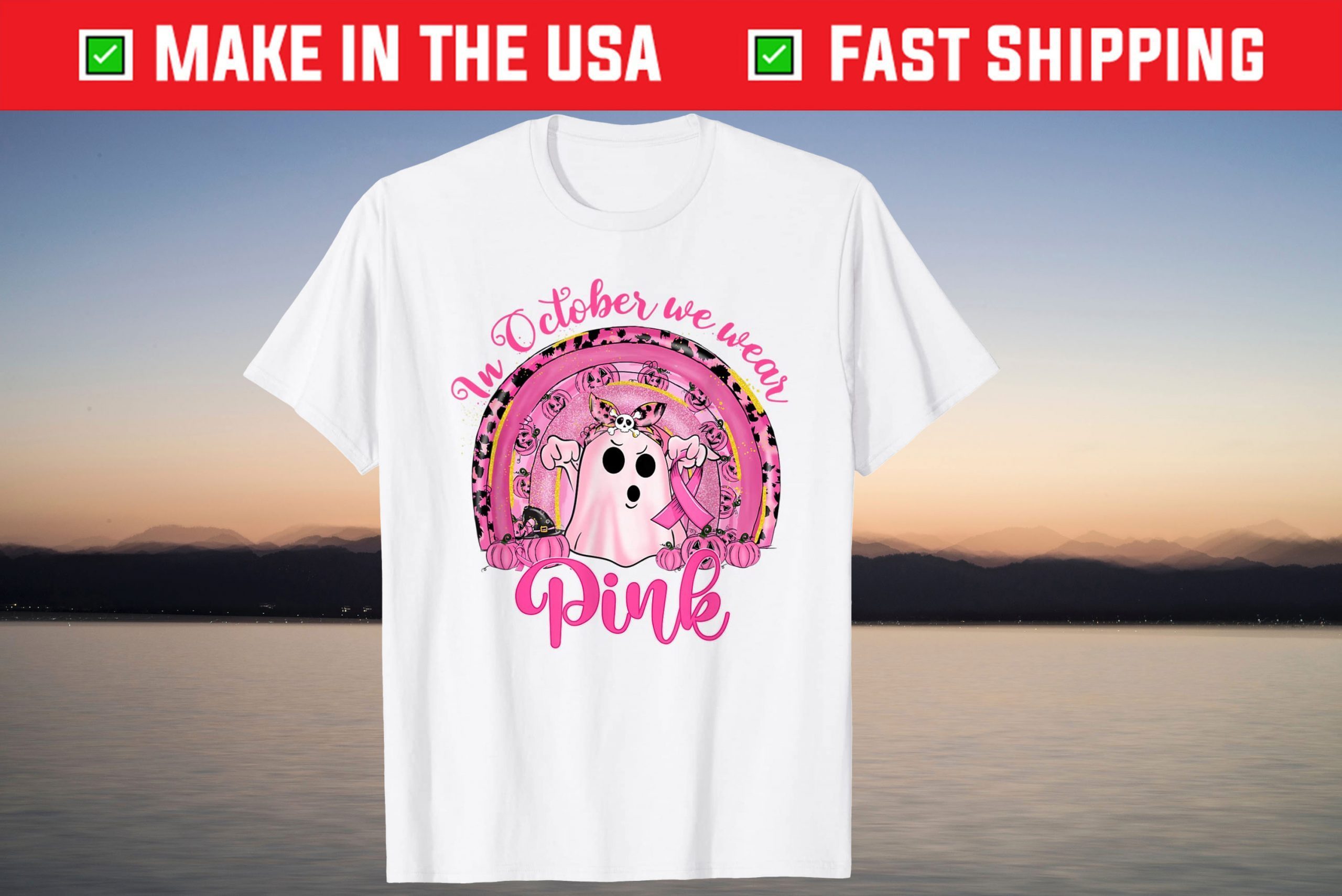 Rainbow In October We Wear Pink Breast Cancer Halloween Boo Gift Shirt Rainbow In October We Wear Pink Breast Cancer Halloween Boo Gift Shirt