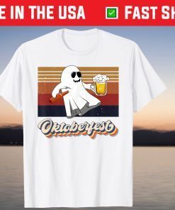 Retro Sunset Oktoberfest Ghost Drinking Halloween Unisex Shirt