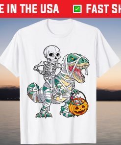 Skeleton Riding Dinosaur T rex Halloween T-Shirt