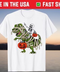 Skeleton Riding Mummy T Rex Saurus Halloween Gift Shirt