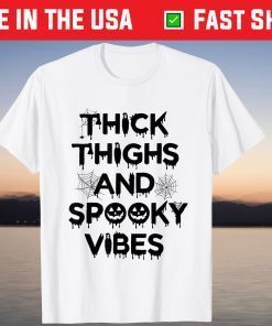 Thick Thighs And Spooky Vibes Pumpkin Halloween Costume Tee Shirt