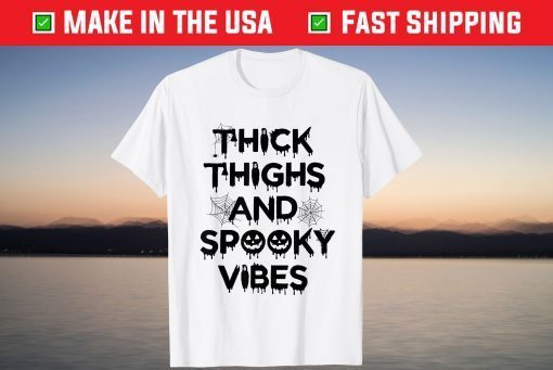 Thick Thighs And Spooky Vibes Pumpkin Halloween Costume Tee Shirt