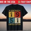 Vintage 1951 Limited Edition 70th Birthday 70 Years Old Gift Shirt