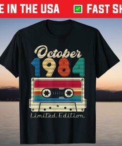 Vintage 37th Birthday October 1984 Cassette Tape Tee Shirt