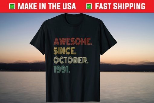 Vintage Awesome Since October 1991 30th Birthday Gift T-Shirt