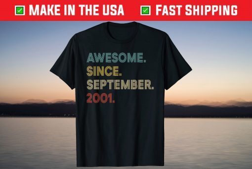 Vintage Awesome Since September 2001 20th Birthday Tee Shirt