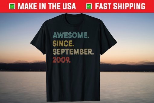 Vintage Awesome Since September 2009 12th Birthday Tee Shirt