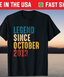 Vintage Legend Since October 2013 8th Birthday Tee Shirt