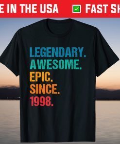 Vintage Legendary Awesome Epic Since 1998 Birthday Tee Shirt