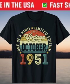 Vintage October 1951 70 Birthday 70 Years Old Tee Shirt