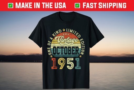 Vintage October 1951 70 Birthday 70 Years Old Tee Shirt