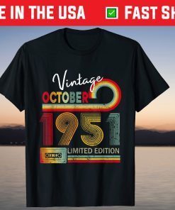 Vintage October 1951 Retro Cassette Tape 70th Birthday Us 2021 Shirt