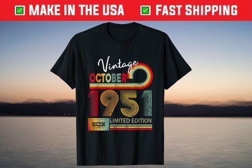 Vintage October 1951 Retro Cassette Tape 70th Birthday Us 2021 Shirt