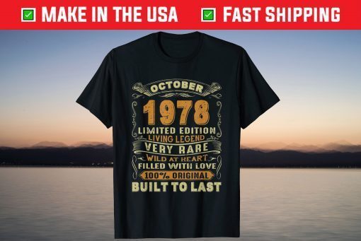 Vintage October 1978 43Th Birthday 43 Years Old Us 2021 Shirt