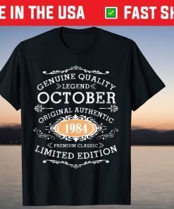 Vintage October 1984 Birthday 37 Years Old 2021 Shirt