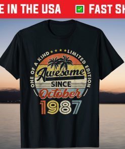 Vintage October 1987 34th Birthday 34 Years Old Gift Shirt