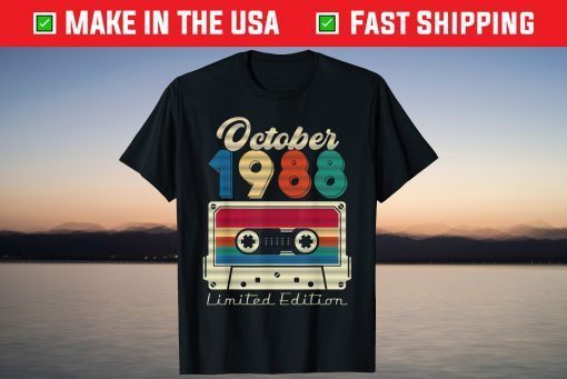 Vintage October 1988 Cassette Tape 33rd Birthday Tee Shirt