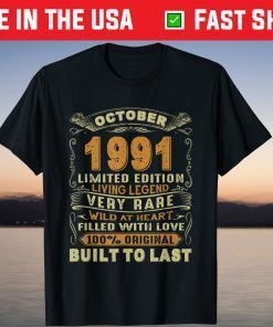 Vintage October 1991 30Th Birthday 30 Years Old Tee Shirt