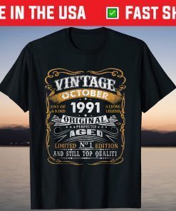 Vintage October 1991 30th Birthday 30 Year Old Tee Shirt