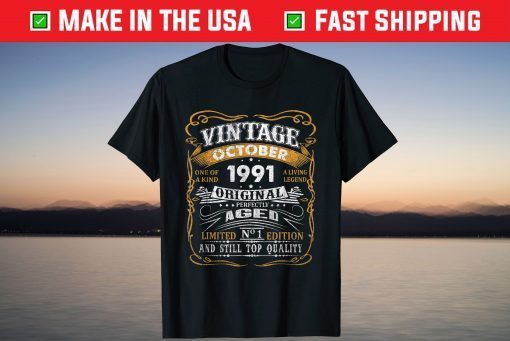 Vintage October 1991 30th Birthday 30 Year Old Tee Shirt