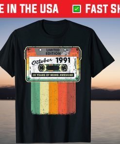 Vintage October 1991 30th Birthday Cassette Tape Tee Shirt