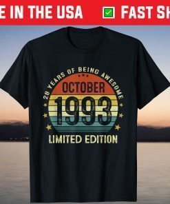 Vintage October 1993 Limited Edition 28th Birthday 28 Years Old Tee Shirt